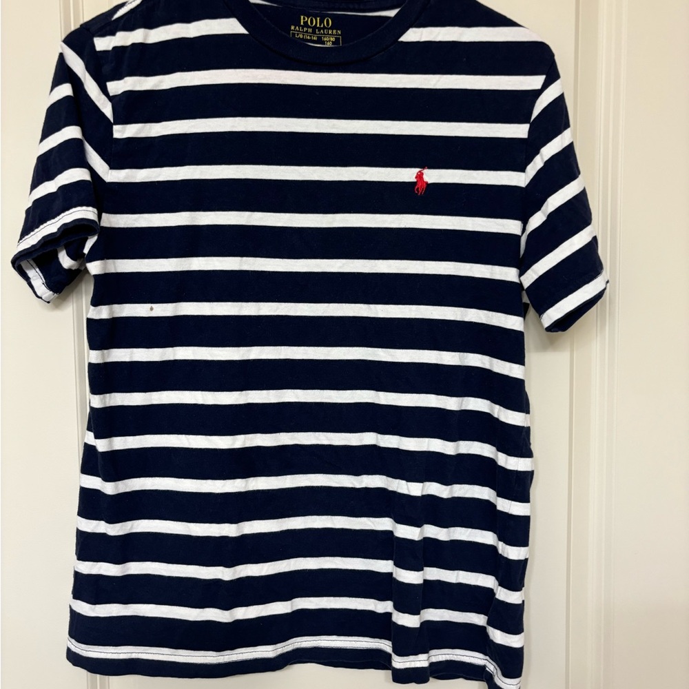 Polo by Ralph Lauren Blue and White Striped Short Sleeve Tee